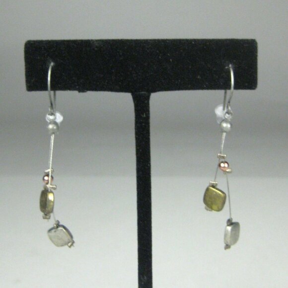 Earrings 2 inch Dangle Silvertone Fashion Abstract Modern Square - Picture 1 of 4